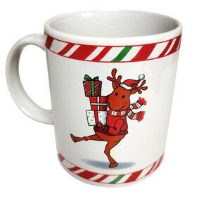 🦌 🎄Cute Reindeer Mug Christmas Coffee Cup Candy Cane Holiday Ceramic Cozy 🎁